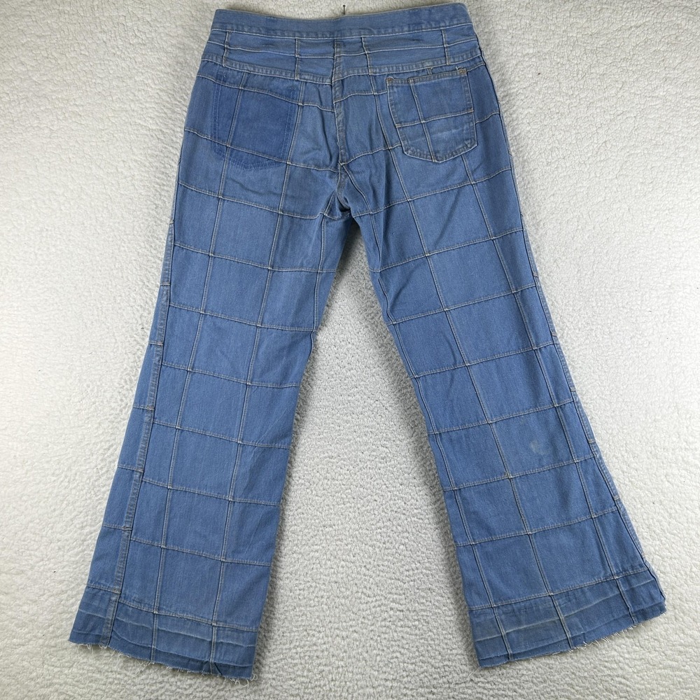 Vintage Brittania Jeans Womens 34x31 Windowpane Bell Bottom Flare Patchwork 70s - Picture 3 of 15